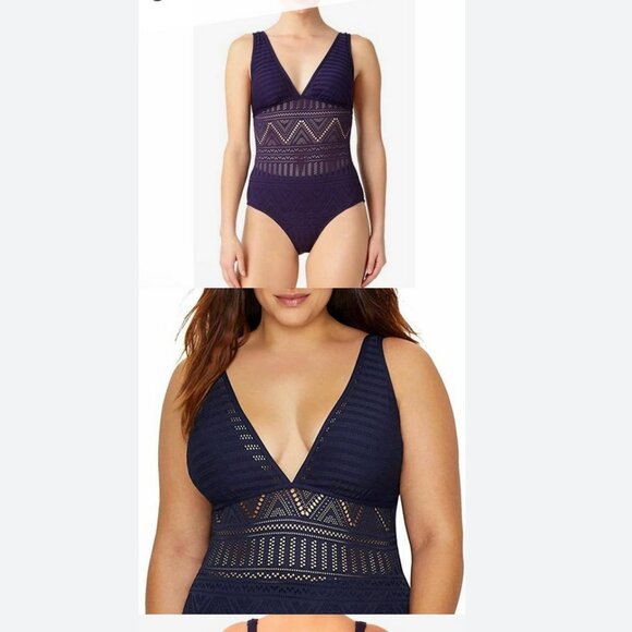 Anne Cole Signature Navy Crochet All Day Plunge One-Piece Size 8 NEW - Picture 5 of 12